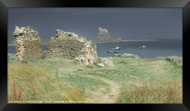 Lindisfarne from Steel End Framed Print by Alan Dunnett