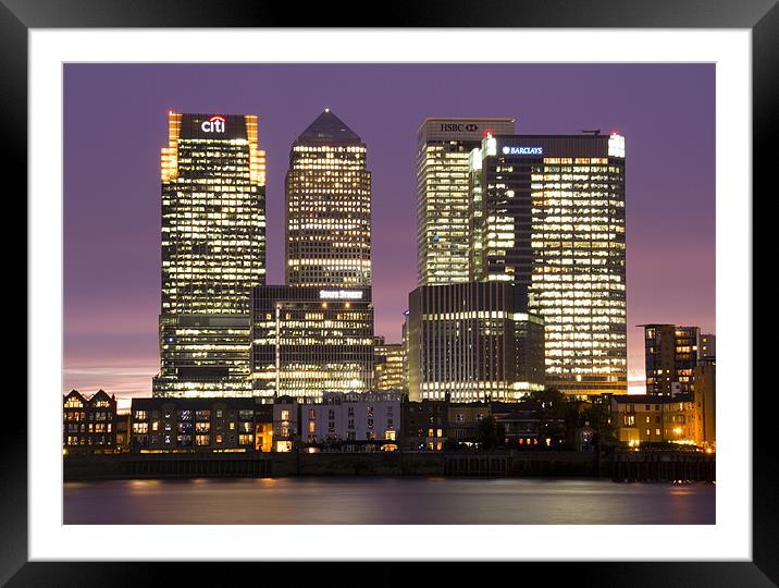 Docklands Canary Wharf sunset Framed Mounted Print by David French