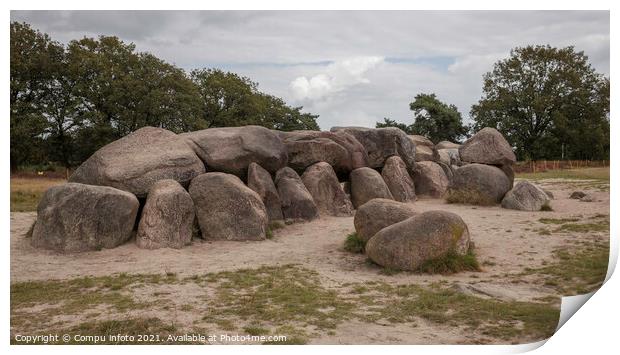 Old stone grave like a big dolmen in Drenthe Holland Print by Chris Willemsen