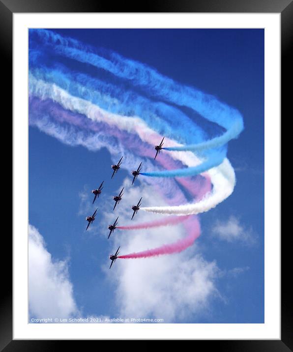 The Majestic Display of Red Arrows Framed Mounted Print by Les Schofield