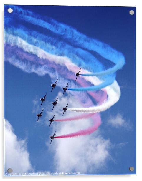 The Majestic Display of Red Arrows Acrylic by Les Schofield