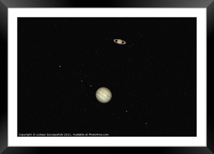 Jupiter and Saturn conjunction against night starry sky Framed Mounted Print by Łukasz Szczepański