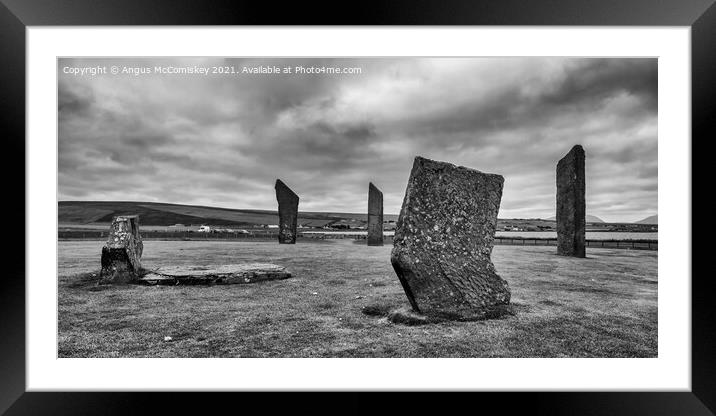 Standing Stones of Stenness, Mainland Orkney mono Framed Mounted Print by Angus McComiskey