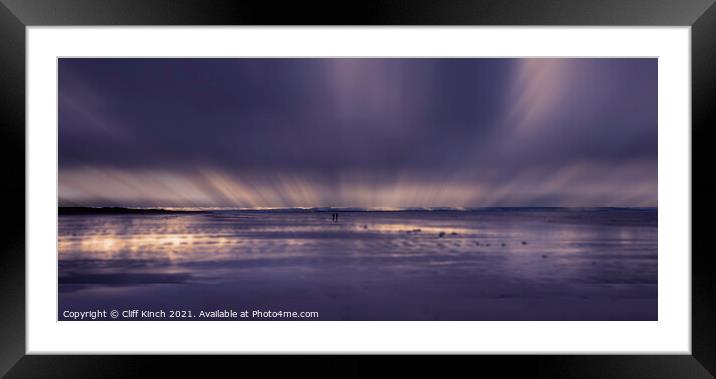 Alone - Abstract view of two people on a wet beach Framed Mounted Print by Cliff Kinch