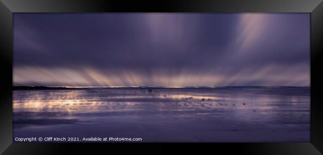 Alone - Abstract view of two people on a wet beach Framed Print by Cliff Kinch