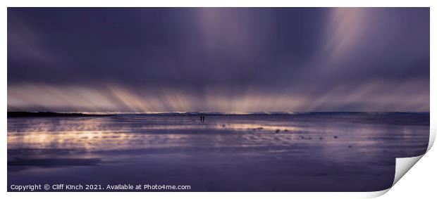 Alone - Abstract view of two people on a wet beach Print by Cliff Kinch