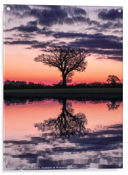 Dawn behind a lone tree  Acrylic by Cliff Kinch
