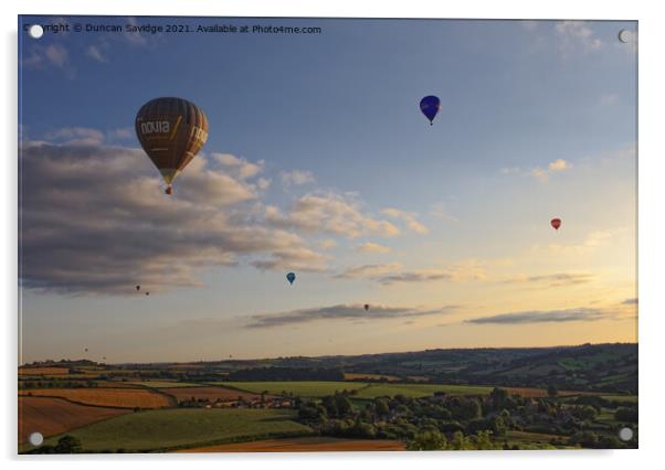 Hot air balloons over Englishcombe village  Acrylic by Duncan Savidge