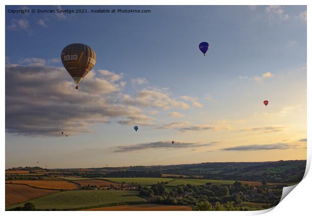 Hot air balloons over Englishcombe village  Print by Duncan Savidge