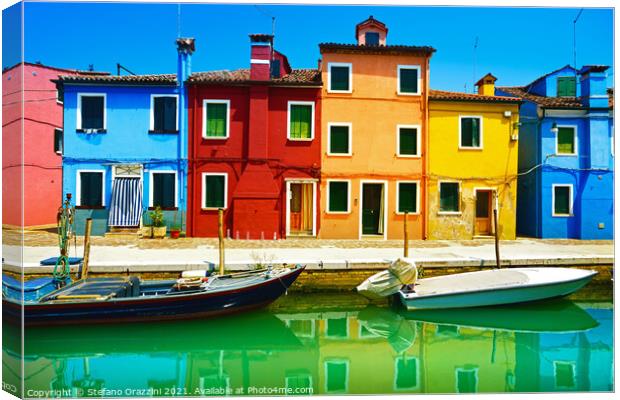 Houses and boats in Burano island  Canvas Print by Stefano Orazzini