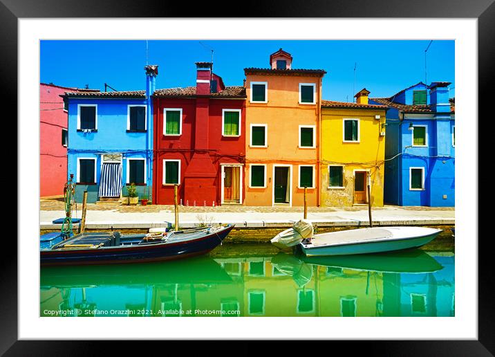 Houses and boats in Burano island  Framed Mounted Print by Stefano Orazzini