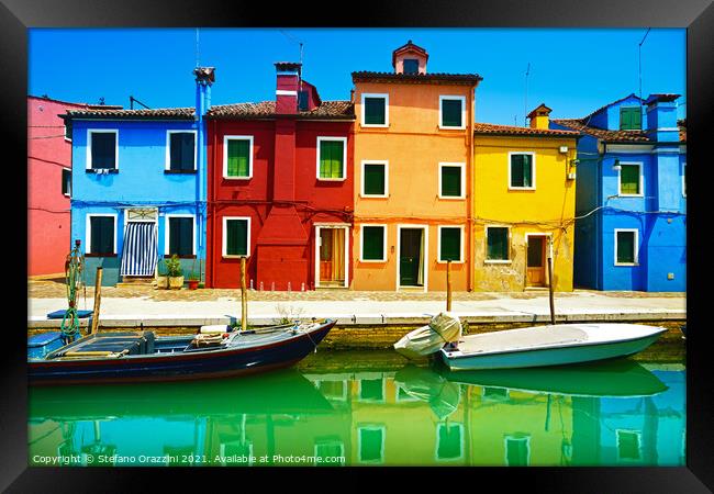 Houses and boats in Burano island  Framed Print by Stefano Orazzini