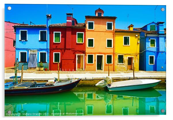 Houses and boats in Burano island  Acrylic by Stefano Orazzini