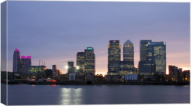 Docklands Canary Wharf sunset Canvas Print by David French