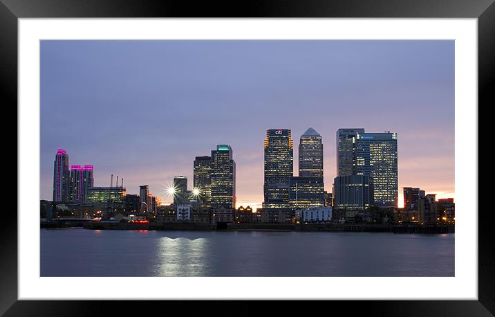 Docklands Canary Wharf sunset Framed Mounted Print by David French
