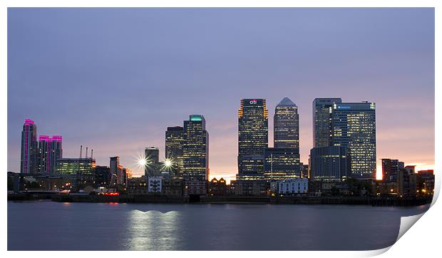 Docklands Canary Wharf sunset Print by David French