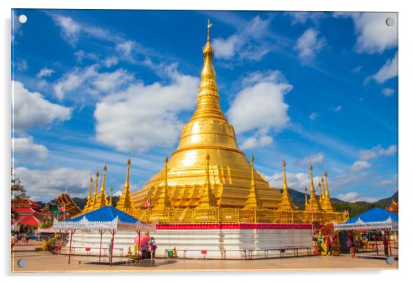 The Golden Pagoda in the Bordertown of Myanmar/Thailand Tachileik Burma Acrylic by Wilfried Strang