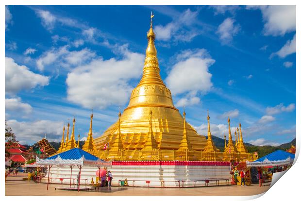 The Golden Pagoda in the Bordertown of Myanmar/Thailand Tachileik Burma Print by Wilfried Strang