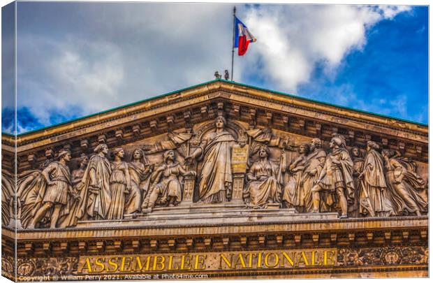 Marianne Lady Liberty Statues Facade National Assembly Paris Fra Canvas Print by William Perry