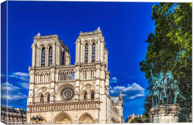 Notre Dame Church Charlemagne Statue Paris France Canvas Print by William Perry
