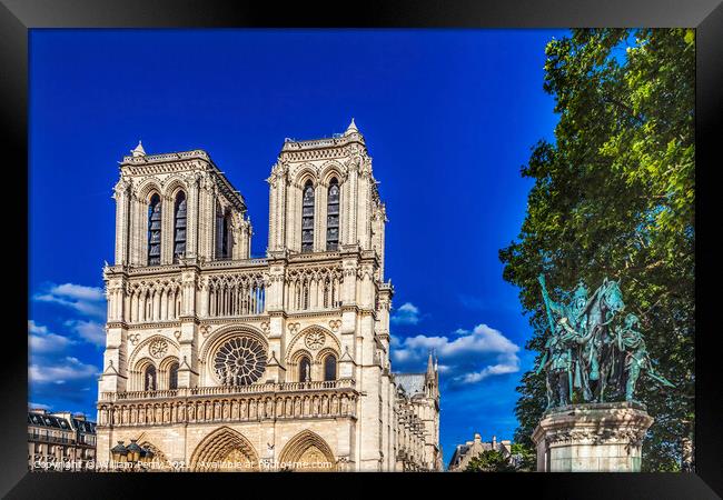 Notre Dame Church Charlemagne Statue Paris France Framed Print by William Perry