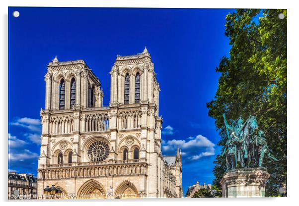 Notre Dame Church Charlemagne Statue Paris France Acrylic by William Perry
