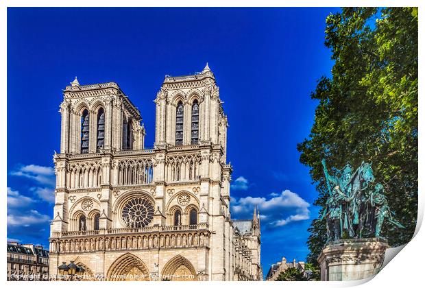 Notre Dame Church Charlemagne Statue Paris France Print by William Perry