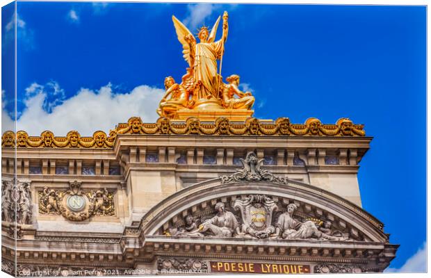 Golden Poetry Statue National Opera Paris France Canvas Print by William Perry