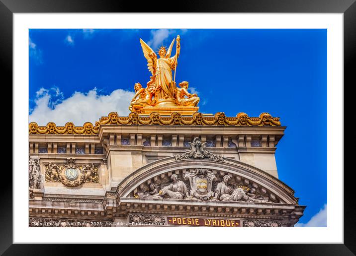 Golden Poetry Statue National Opera Paris France Framed Mounted Print by William Perry