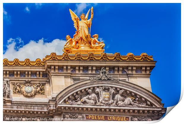 Golden Poetry Statue National Opera Paris France Print by William Perry