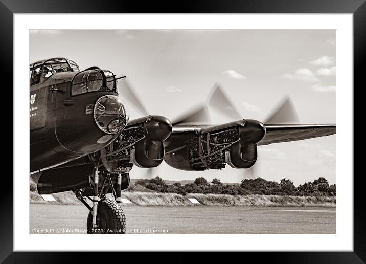 Lancaster Bomber in Black and White Framed Mounted Print by John Stoves