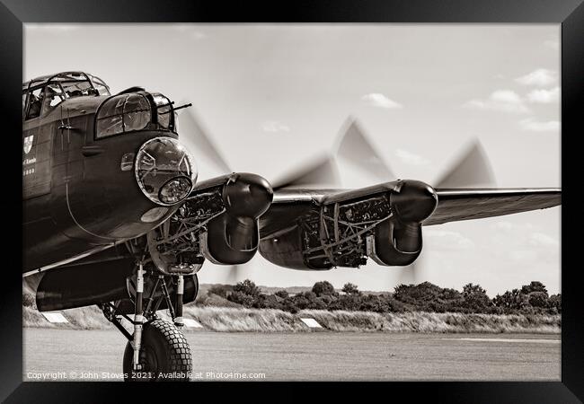 Lancaster Bomber in Black and White Framed Print by John Stoves
