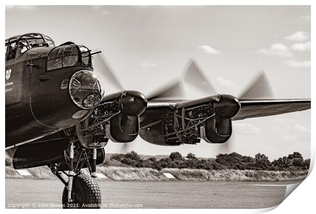 Lancaster Bomber in Black and White Print by John Stoves