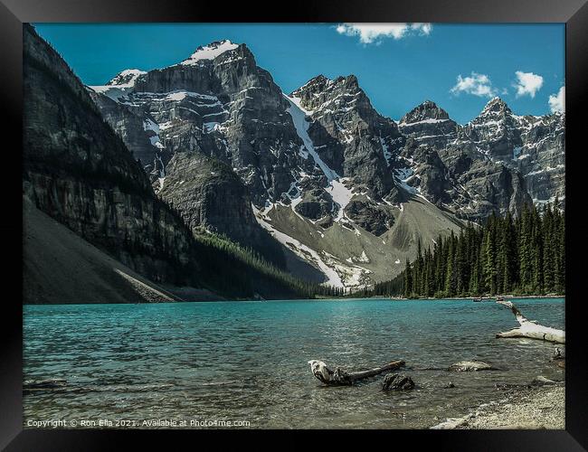 Serene Reflections: Moraine Lake in Banff National Framed Print by Ron Ella