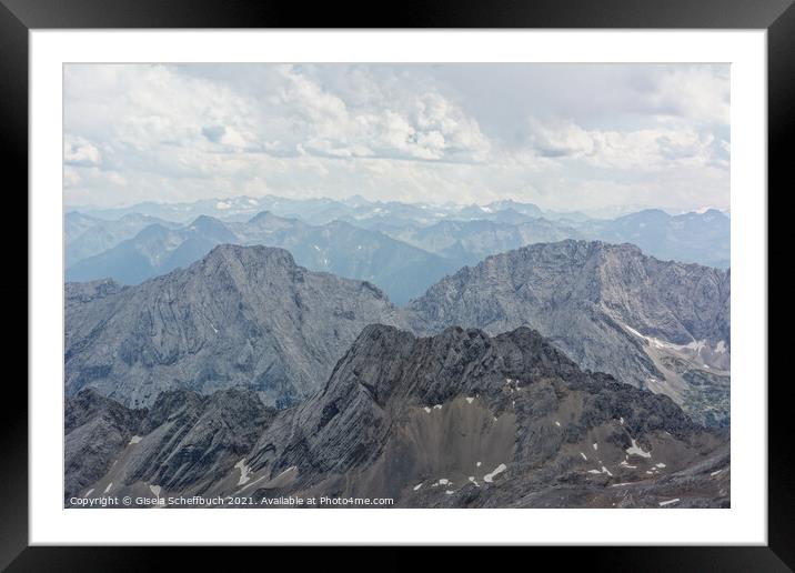 Mountain Panorama - View from the Zugspitze Framed Mounted Print by Gisela Scheffbuch