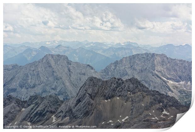 Mountain Panorama - View from the Zugspitze Print by Gisela Scheffbuch