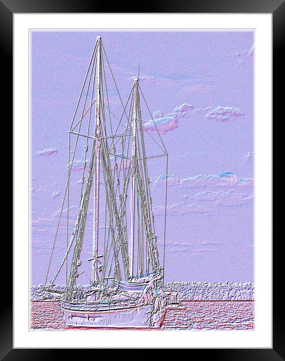 Tallship Cloudscape. Delicate white and lilac abstract embossed  Framed Mounted Print by Geoff Childs