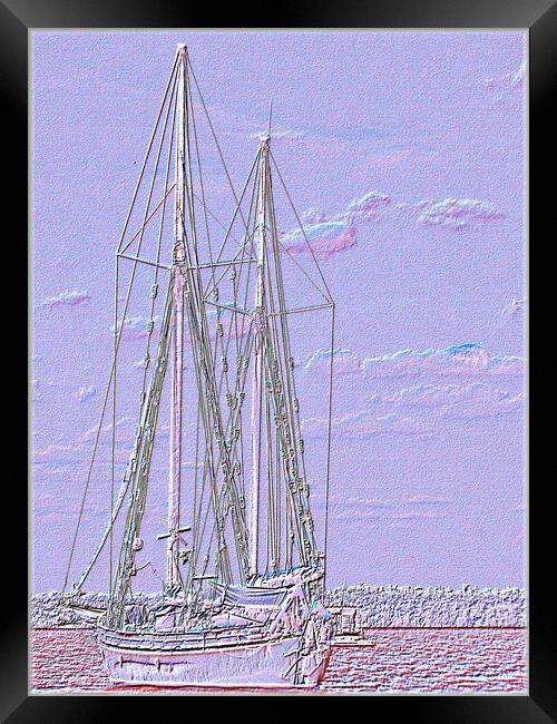 Tallship Cloudscape. Delicate white and lilac abstract embossed  Framed Print by Geoff Childs