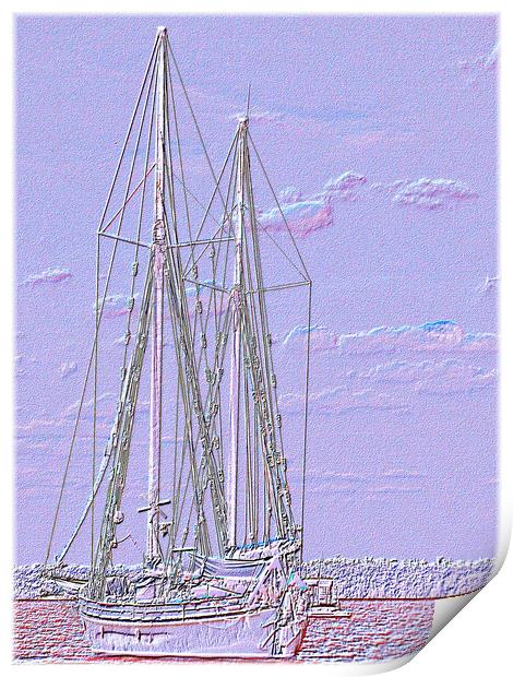 Tallship Cloudscape. Delicate white and lilac abstract embossed  Print by Geoff Childs