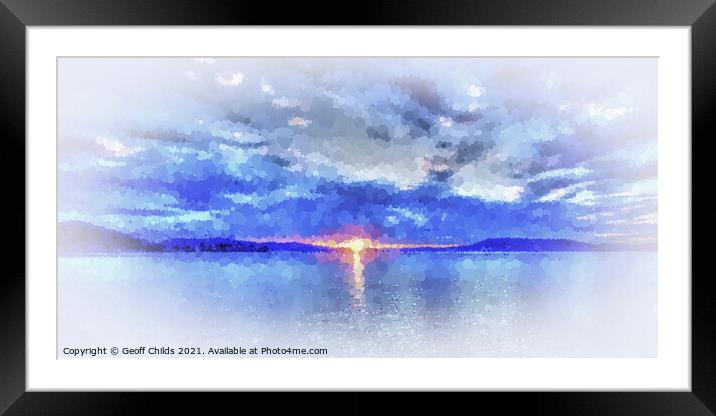 Blue Ocean. Colourful abstract sunset seascape.  Framed Mounted Print by Geoff Childs