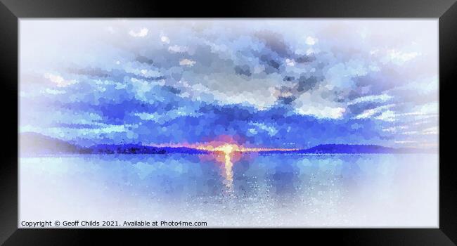 Blue Ocean. Colourful abstract sunset seascape.  Framed Print by Geoff Childs