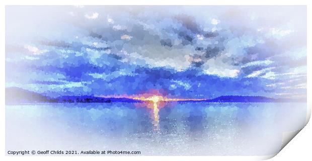 Blue Ocean. Colourful abstract sunset seascape.  Print by Geoff Childs