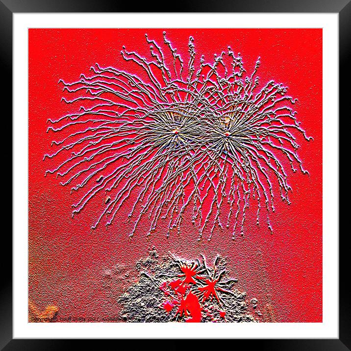 Fireworks. Abstract and Digitally altered embossed Framed Mounted Print by Geoff Childs