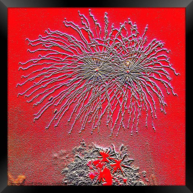 Fireworks. Abstract and Digitally altered embossed Framed Print by Geoff Childs