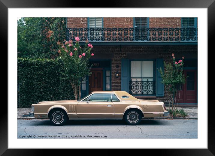 Lincoln Mark V 1970s Car Parked at an Elegant Southern Town Hous Framed Mounted Print by Dietmar Rauscher