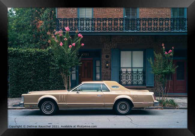 Lincoln Mark V 1970s Car Parked at an Elegant Southern Town Hous Framed Print by Dietmar Rauscher