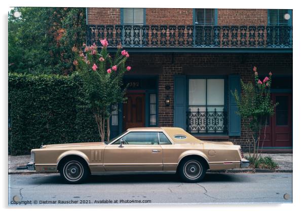 Lincoln Mark V 1970s Car Parked at an Elegant Southern Town Hous Acrylic by Dietmar Rauscher