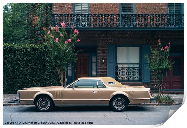 Lincoln Mark V 1970s Car Parked at an Elegant Southern Town Hous Print by Dietmar Rauscher