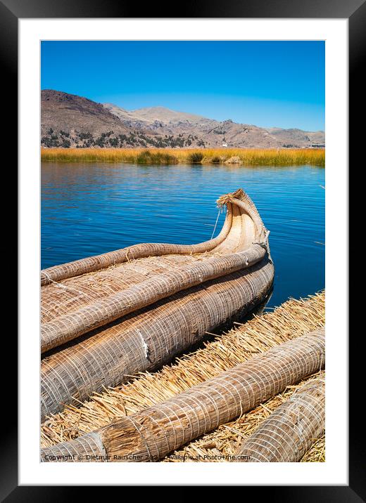 Reed Boat on Lake Titicaca, Peru Framed Mounted Print by Dietmar Rauscher