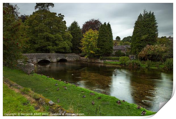 Riverside at Ashford in the Water Print by Benjamin Elliott